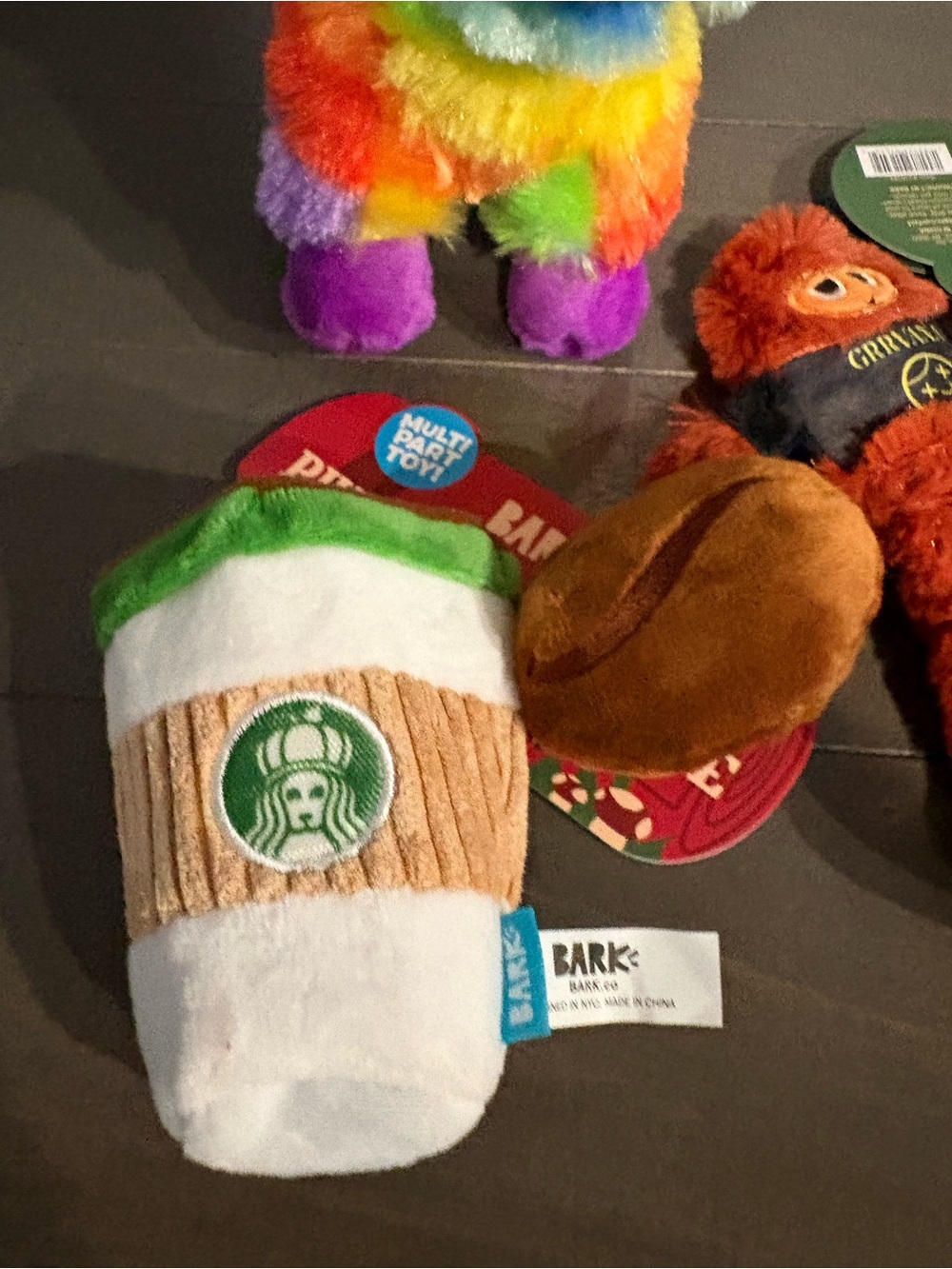 Bark Multicolor Rainbow Donkey Plush with Orange Monkey & Brown Coffee Cup Toys - Picture 3 of 4